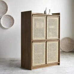 Roots - Bahut En Teck Massif Recyclé Et Cannage 105 Cm -Magasin De Meubles 1200 1200 bahut en teck massif et cannage roots 105 cm 3