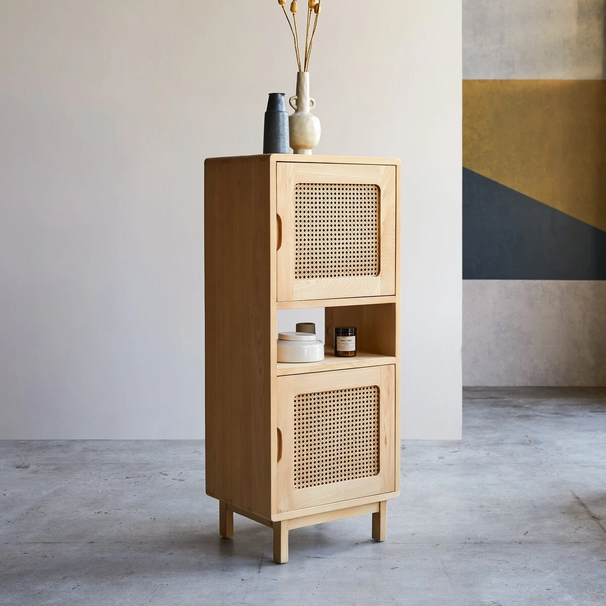 Luis - Bibliothèque Basse En Orme Massif Et Cannage 6 Luis - Bibliothèque Basse En Orme Massif Et Cannage – Image 4