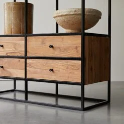 Agra - Bibliothèque En Acacia Massif Et Métal -Magasin De Meubles 1200 1200 bibliotheque en acacia massif et metal agra 4