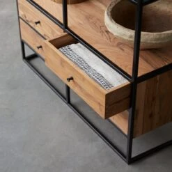 Agra - Bibliothèque En Acacia Massif Et Métal -Magasin De Meubles 1200 1200 bibliotheque en acacia massif et metal agra 6