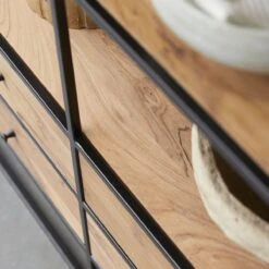 Agra - Bibliothèque En Acacia Massif Et Métal -Magasin De Meubles 1200 1200 bibliotheque en acacia massif et metal agra 7