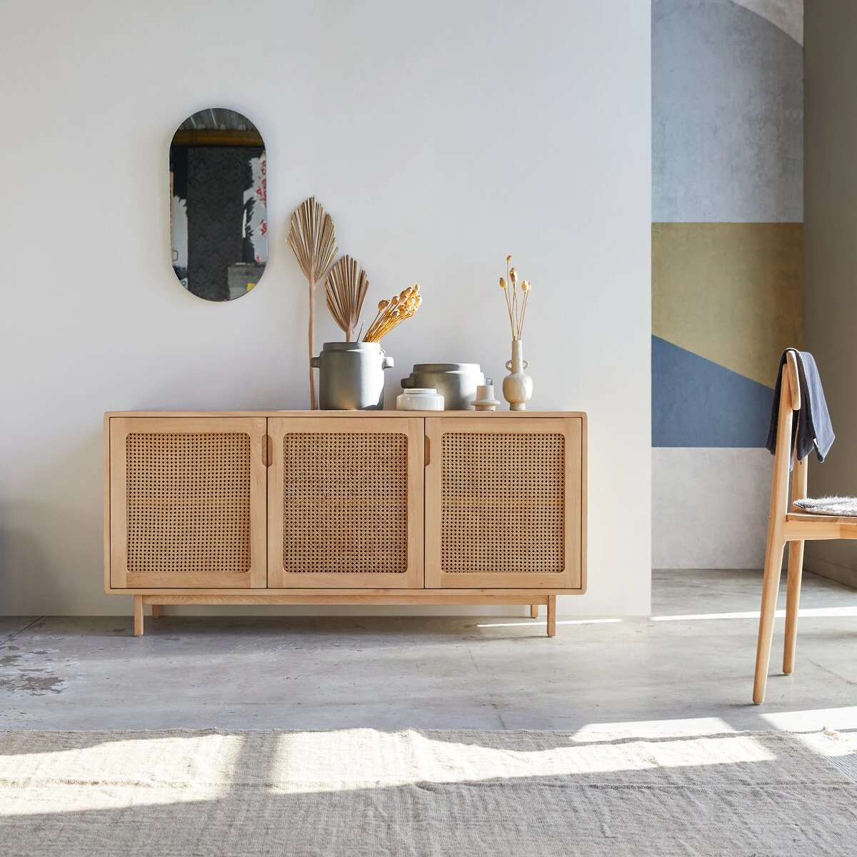 Luis - Buffet En Orme Massif Et Cannage 160 Cm 3 Luis - Buffet En Orme Massif Et Cannage 160 Cm