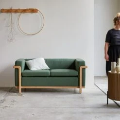 Cobbelwood - Canapé En Chêne Massif Et Tissu Dark Green, 2 Places