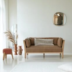 Comoc - Canapé En Chêne Massif Et Cuir Cheyenne, 2 Places