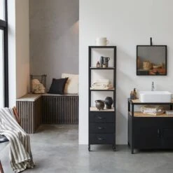 Industriel - Colonne De Salle De Bain En Manguier Et Métal