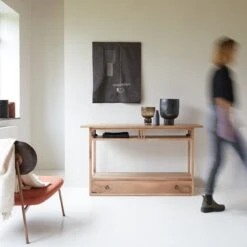 Clovis - Console 1 Tiroir En Noyer Massif Français