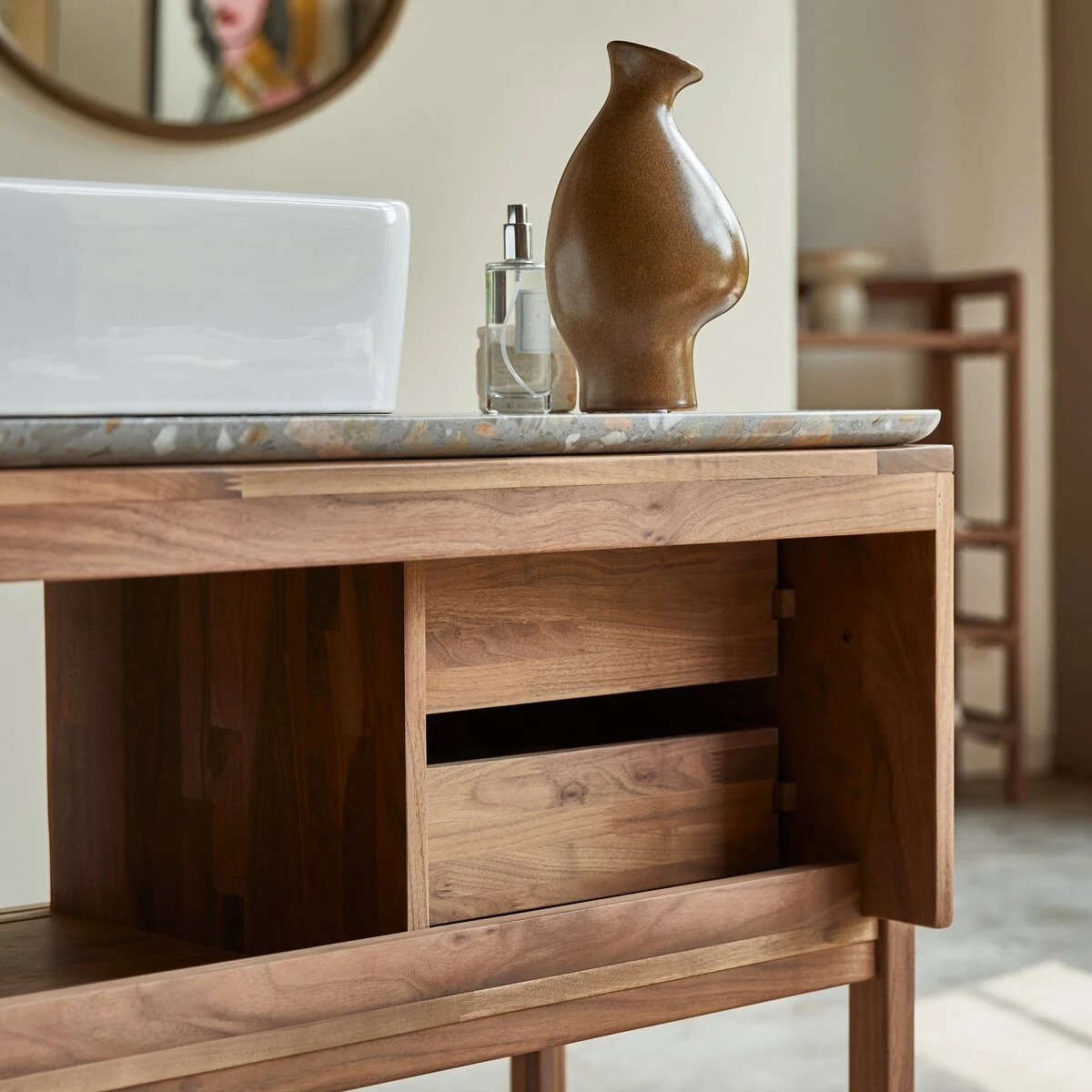 Isaure - Meuble Salle De Bain En Noyer Massif Et Terrazzo Premium 125 Cm 8 Isaure - Meuble Salle De Bain En Noyer Massif Et Terrazzo Premium 125 Cm – Image 6