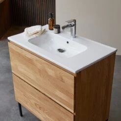 Nova - Meuble Salle De Bain En Chêne Massif Et Céramique 80 Cm -Magasin De Meubles 1200 1200 meuble salle de bain en chene massif et ceramique nova 80 cm 4