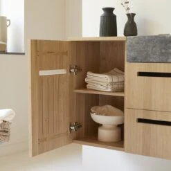 Line - Meuble Salle De Bain En Chêne Massif Et Marbre 85 Cm -Magasin De Meubles 1200 1200 meuble salle de bain en chene massif et marbre line 85 cm 5