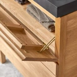 Easy - Meuble Salle De Bain En Chêne Massif Et Pierre De Lave 80 Cm -Magasin De Meubles 1200 1200 meuble salle de bain en chene massif et pierre de lave easy 80 cm 2