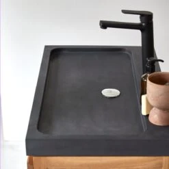 Easy - Meuble Salle De Bain En Chêne Massif Et Pierre De Lave 80 Cm -Magasin De Meubles 1200 1200 meuble salle de bain en chene massif et pierre de lave easy 80 cm 5