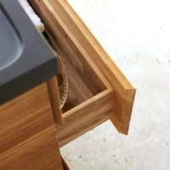 Karl - Meuble Salle De Bain En Chêne Massif Et Pierre De Lave 120 Cm -Magasin De Meubles 1200 1200 meuble salle de bain en chene massif et pierre de lave karl 120 cm 2