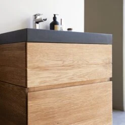 Karl - Meuble Salle De Bain En Chêne Massif Et Pierre De Lave 60 Cm -Magasin De Meubles 1200 1200 meuble salle de bain en chene massif et pierre de lave karl 60 cm 6