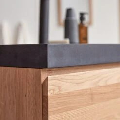 Nova - Meuble Salle De Bain En Chêne Massif Et Pierre De Lave 80 Cm -Magasin De Meubles 1200 1200 meuble salle de bain en chene massif et pierre de lave nova 80 cm 4