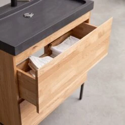 Nova - Meuble Salle De Bain En Chêne Massif Et Pierre De Lave 80 Cm -Magasin De Meubles 1200 1200 meuble salle de bain en chene massif et pierre de lave nova 80 cm 7