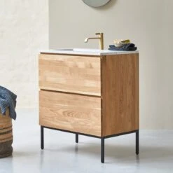 Nova - Meuble Salle De Bain En Chêne Massif Et Terrazzo Premium Moon 80 Cm -Magasin De Meubles 1200 1200 meuble salle de bain en chene massif et terrazzo premium moon 80 nova 2