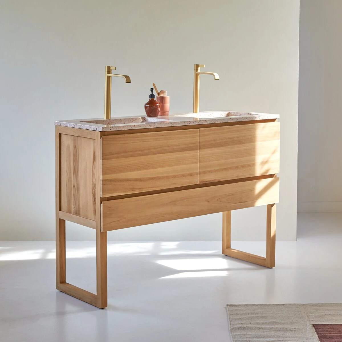 Edgar - Meuble Salle De Bain En Teck Massif Et Terrazzo Premium Pink 120 Cm 7 Edgar - Meuble Salle De Bain En Teck Massif Et Terrazzo Premium Pink 120 Cm – Image 5