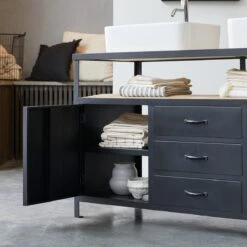 Industriel - Meuble Sous Vasque En Manguier Massif Et Métal 140 Cm -Magasin De Meubles 1200 1200 meuble sous vasque en manguier massif et metal industriel 140 cm 4