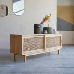 Luis - Meuble TV En Orme Et Cannage 140 Cm -Magasin De Meubles 1200 1200 meuble tv en orme et cannage luis 140 cm 3