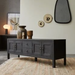 Thaki Black - Meuble TV En Pin Massif 170 Cm -Magasin De Meubles 1200 1200 meuble tv en pin thaki black 170 cm 3