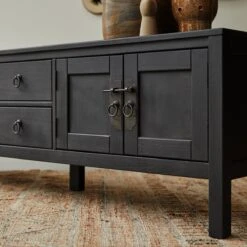 Thaki Black - Meuble TV En Pin Massif 170 Cm -Magasin De Meubles 1200 1200 meuble tv en pin thaki black 170 cm 4