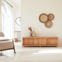 Coffee Tek - Meuble TV En Teck Massif 180 Cm