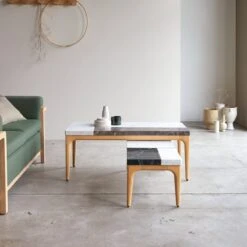 Stonepiet - Table Basse En Chêne Massif Et Marbre 111x48 Cm -Magasin De Meubles 1200 1200 table basse stonepiet en chene massif et marbre 111x48 cm 4