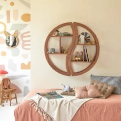 Ying Yang - Etagère Murale Enfant En Teck Massif